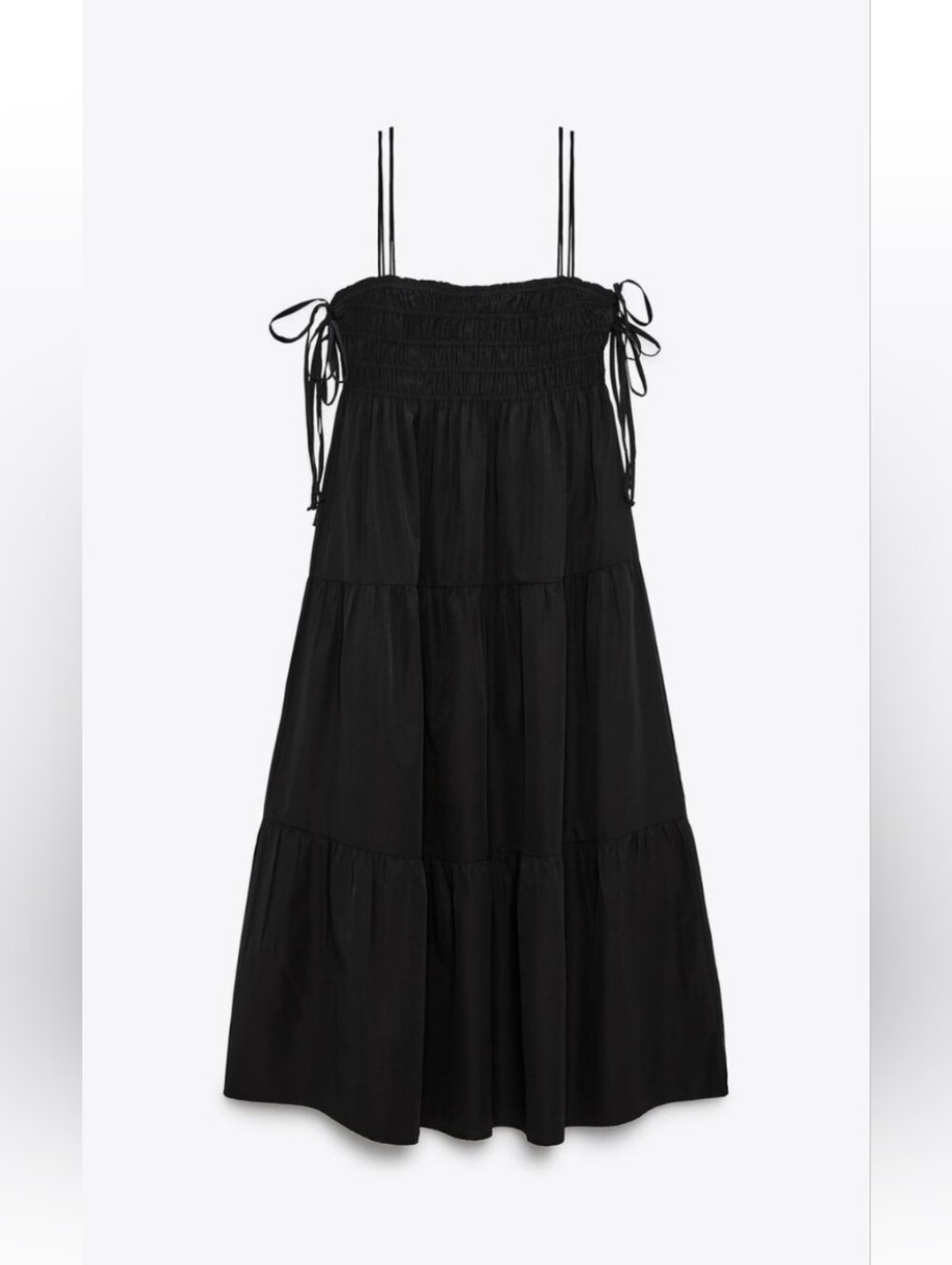 Zara Black Tiered Midi Dress with Spaghetti Straps